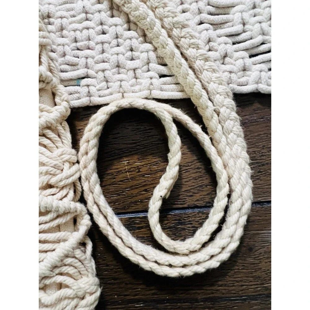 Vintage 90s Polo Jeans Co Ivory Macrame Crossbody Bag Fringe Boho Whimsygoth